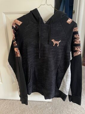 PINK Victoria's Secret Black Hoodie with Rose Gold Sequin Logo